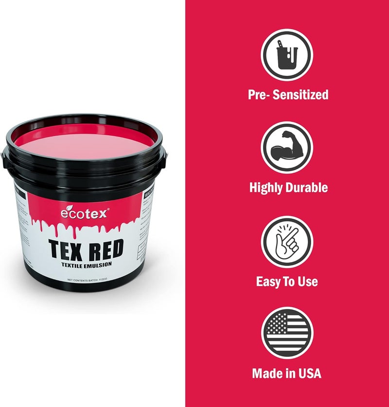 Screen Print Direct Ecotex® Tex-Red Screen Printing Emulsion (Gallon - 128oz.) Pre-Sensitized Photo Emulsion for Silk Screens and Fabric - for Screen Printing Plastisol Inks, Pure Photopolymer Screen Printing Supplies - Image 2
